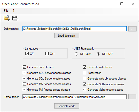Screenshot Oberli Code Generator