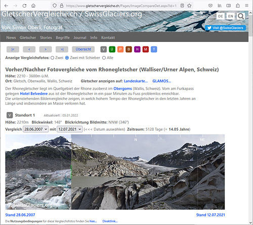 Homepage www.GletscherVergleiche.ch aufrufen.
